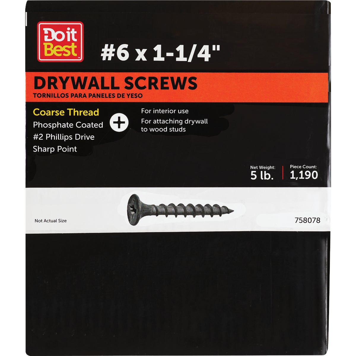 Do it #6 x 1-1/4 In. Coarse Thread Black Phosphate Drywall Screw (5 Lb.-Box) Image 1