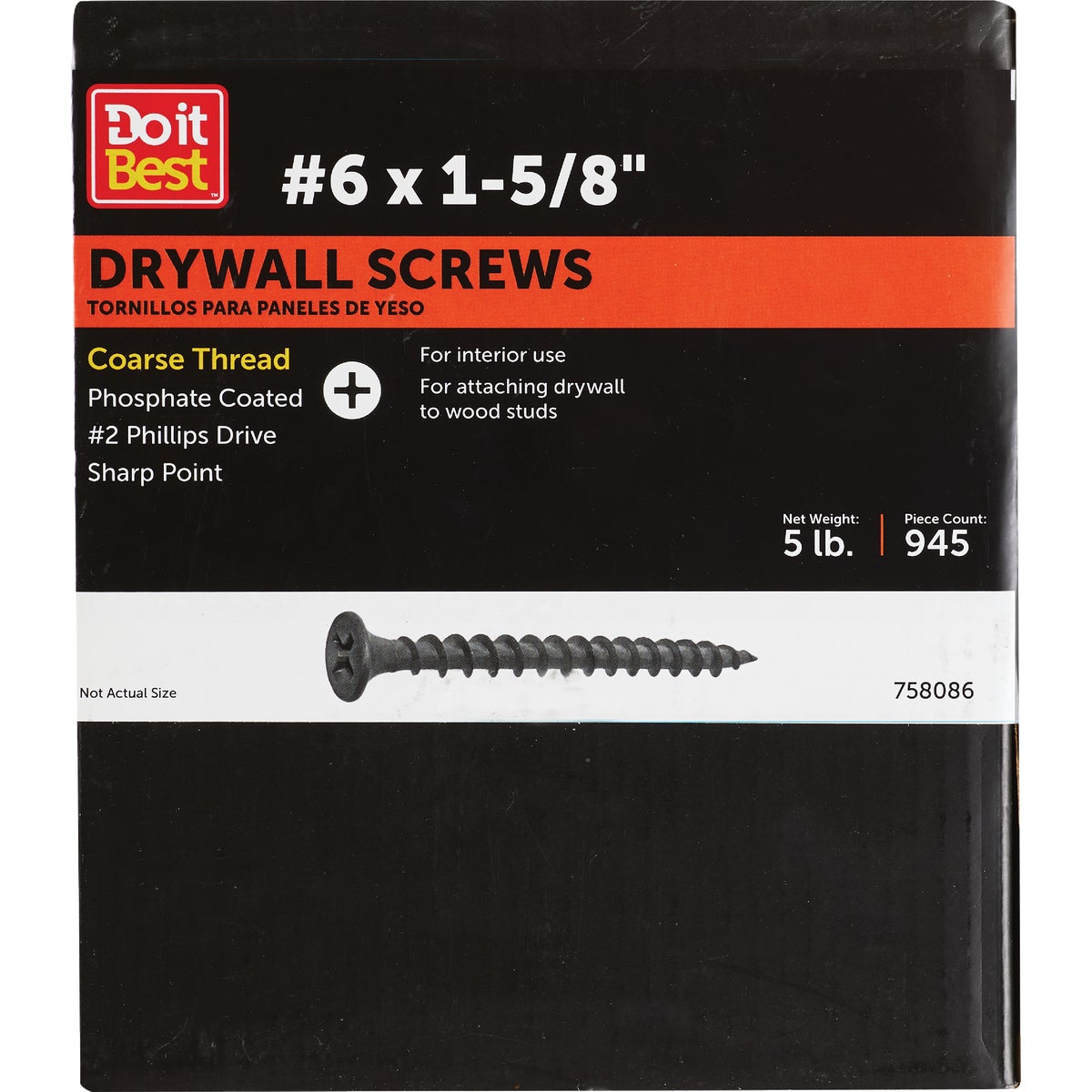 Do it #6 x 1-5/8 In. Coarse Thread Black Phosphate Drywall Screw (5 Lb.-Box) Image 1
