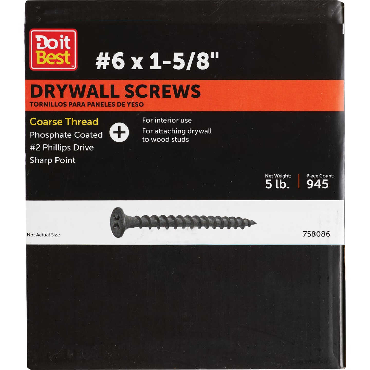 Do it #6 x 1-5/8 In. Coarse Thread Black Phosphate Drywall Screw (5 Lb.-Box) Image 1