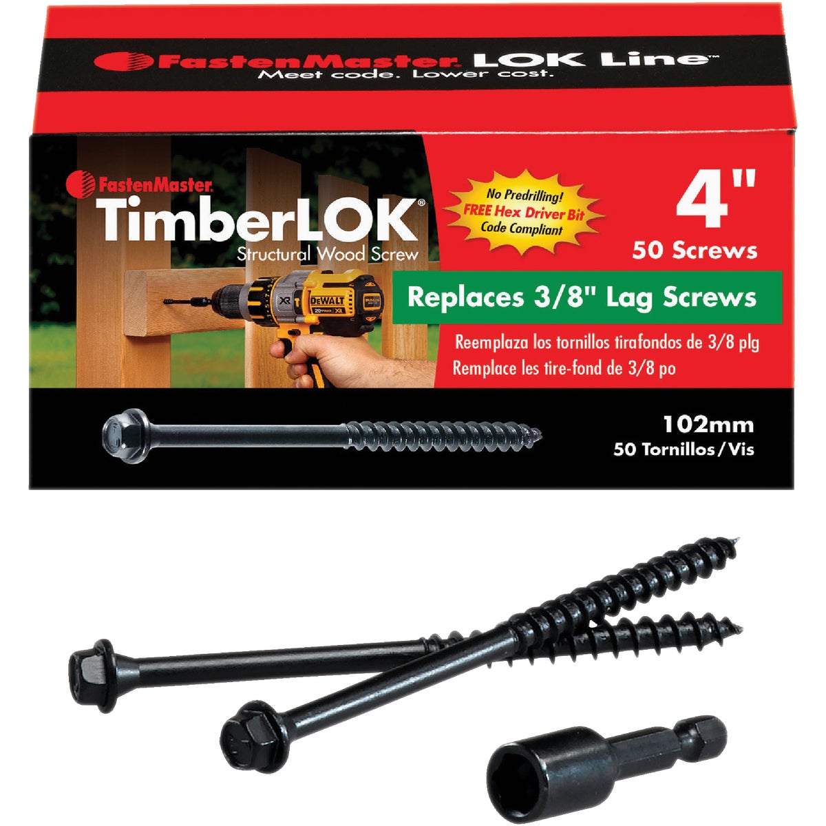 Fastenmaster Timberlok 4 In. Countersunk Hex Washer Structure Screw (50-Count)