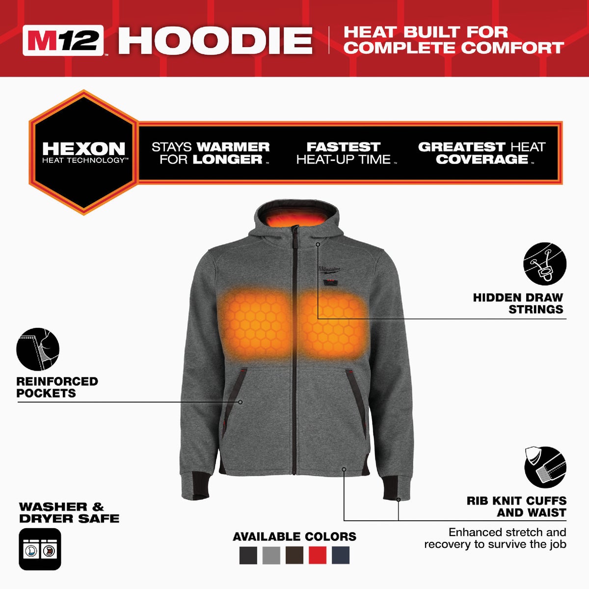 Milwaukee M12 Men's Large Gray Full-Zip Heated Hoodie Image 5