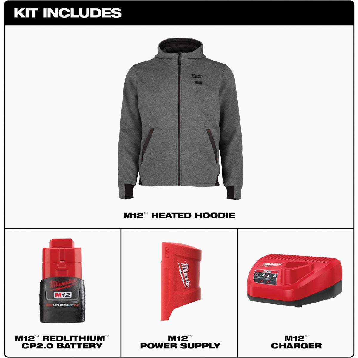 Milwaukee M12 Men's Large Gray Full-Zip Heated Hoodie Image 6