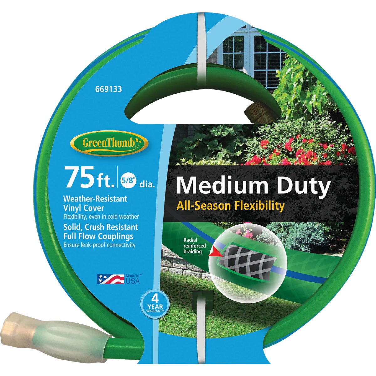 Green Thumb 5/8 In. Dia. x 75 Ft. Medium Duty Vinyl Garden Hose with Guard-N-Grip