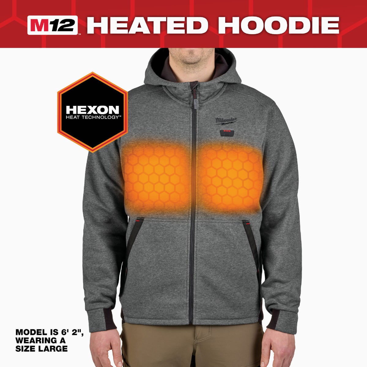 Milwaukee M12 Men's Medium Gray Full-Zip Heated Hoodie Image 4