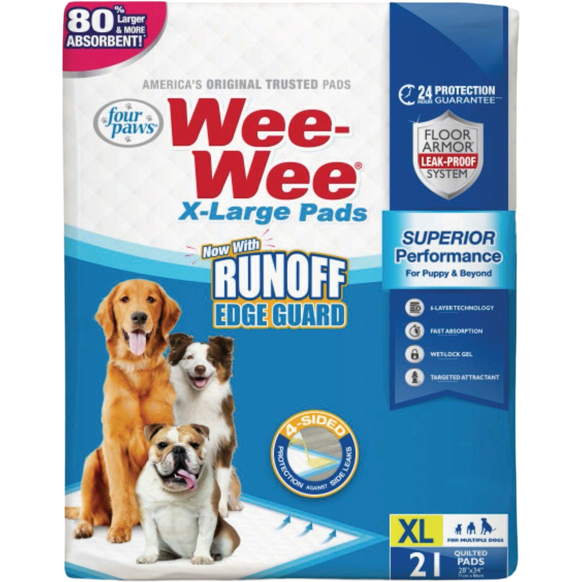 Four Paws Wee-Wee 28 In. x 34 In. XL Dog Pee Pads with Runoff Edge Guard (21-Pack)