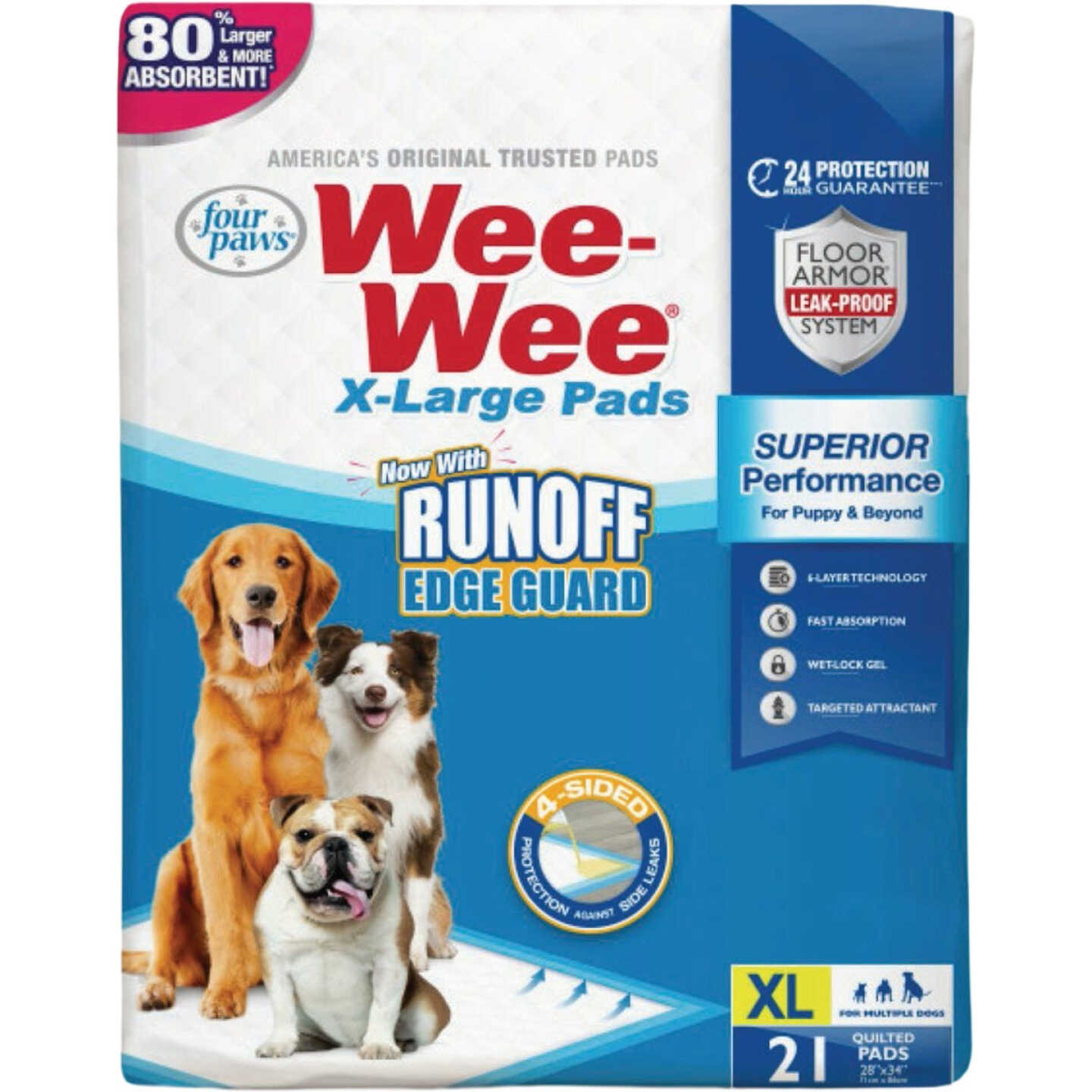 Four Paws Wee-Wee 28 In. x 34 In. XL Dog Pee Pads with Runoff Edge Guard (21-Pack) Image 1