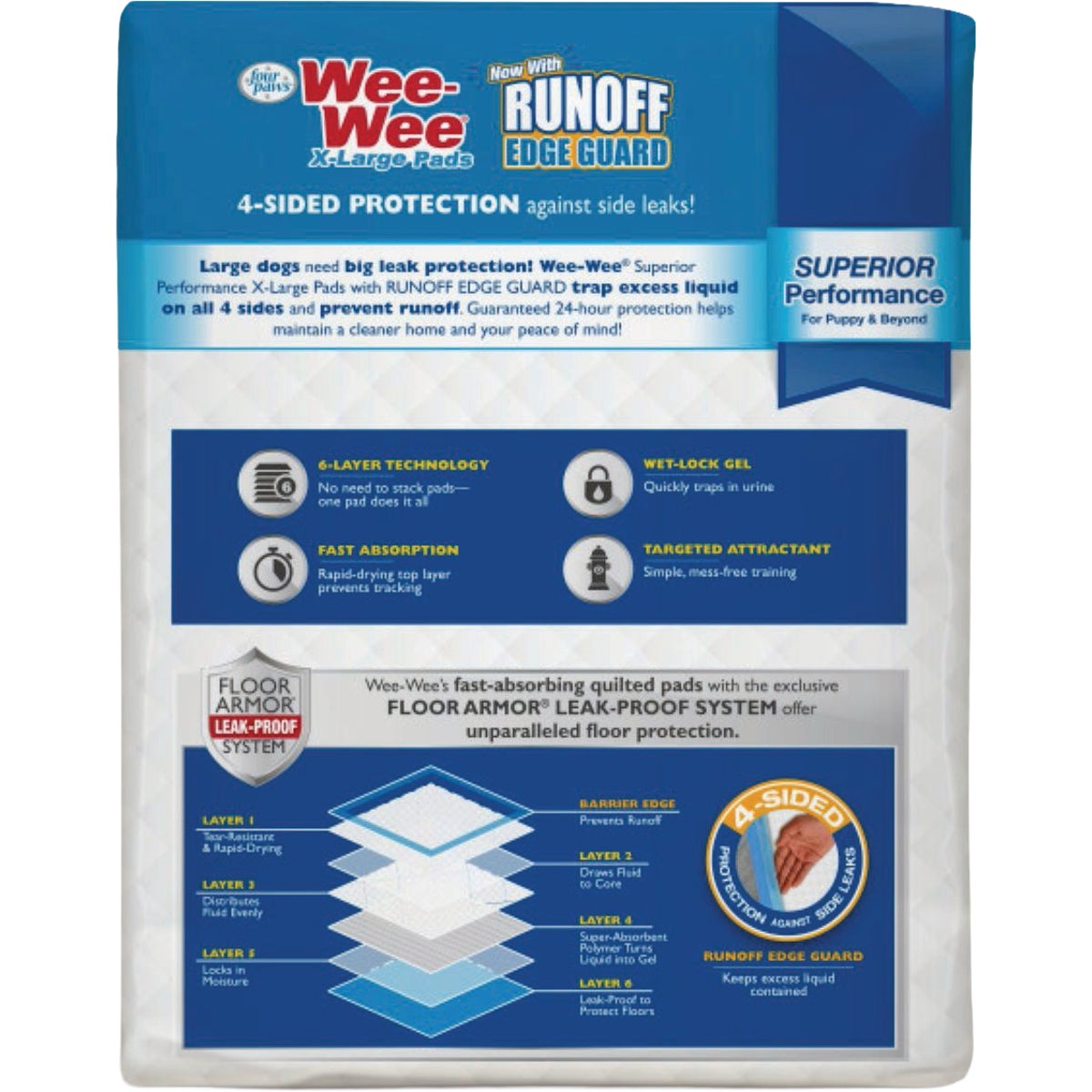 Four Paws Wee-Wee 28 In. x 34 In. XL Dog Pee Pads with Runoff Edge Guard (21-Pack) Image 2