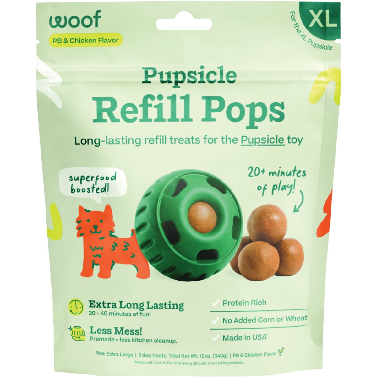 Woof Pupsicle XL Peanut Butter & Chicken Refill Pop Treat (5-Pack)