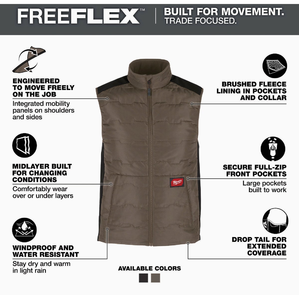Milwaukee FREEFLEX Men's XL Brown Lightweight Insulated Vest Image 2