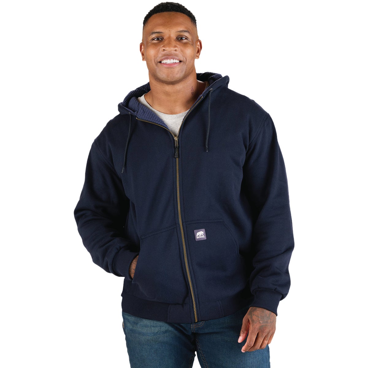 Berne Heritage Grid XL Navy Fleece-Lined Full-Zip Hooded Sweatshirt