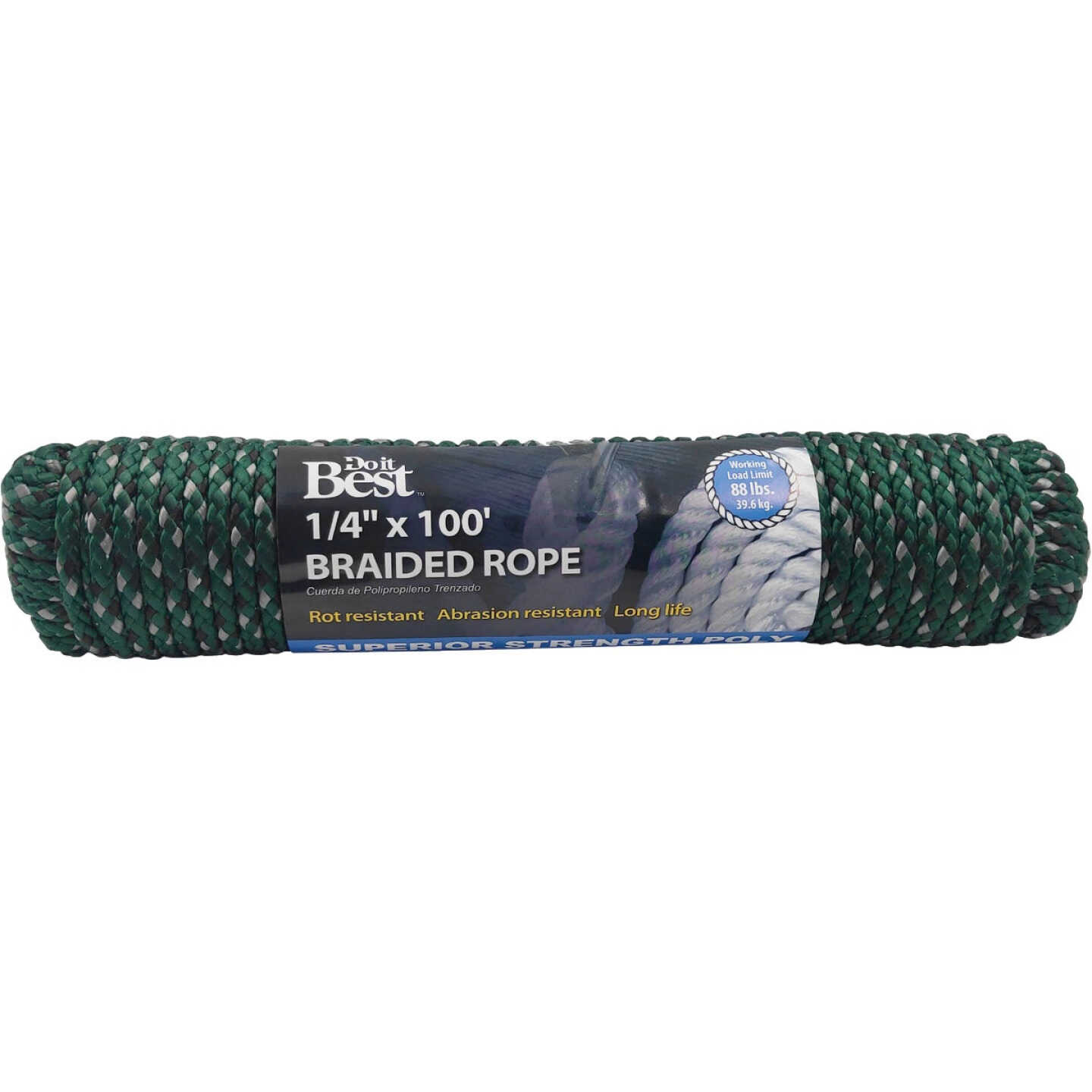 Do it Best 1/4 In. x 100 Ft. Green Double Braided Polypropylene Packaged Rope Image 1
