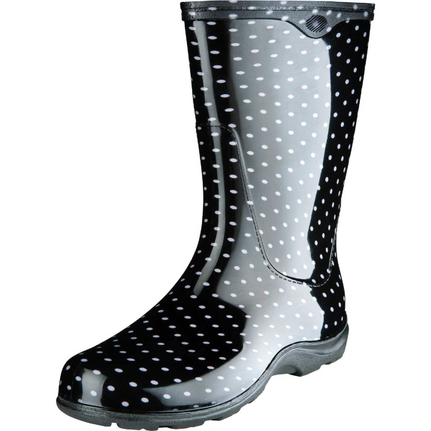 Sloggers Women's Size 10 Black with White Polka Dots Rain & Garden Rubber Boot Image 1