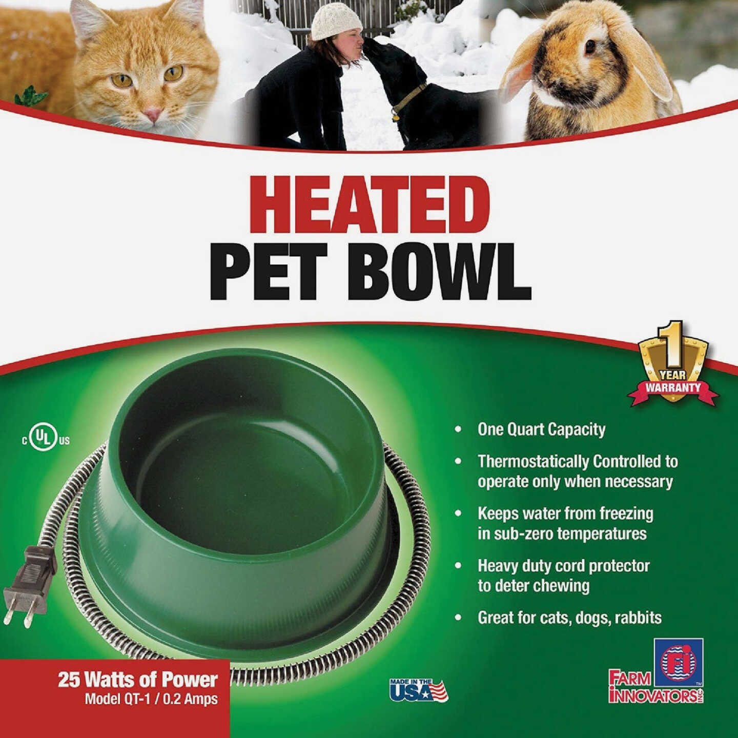 Farm Innovators 1 Qt. Plastic Heated Pet Bowl Image 1