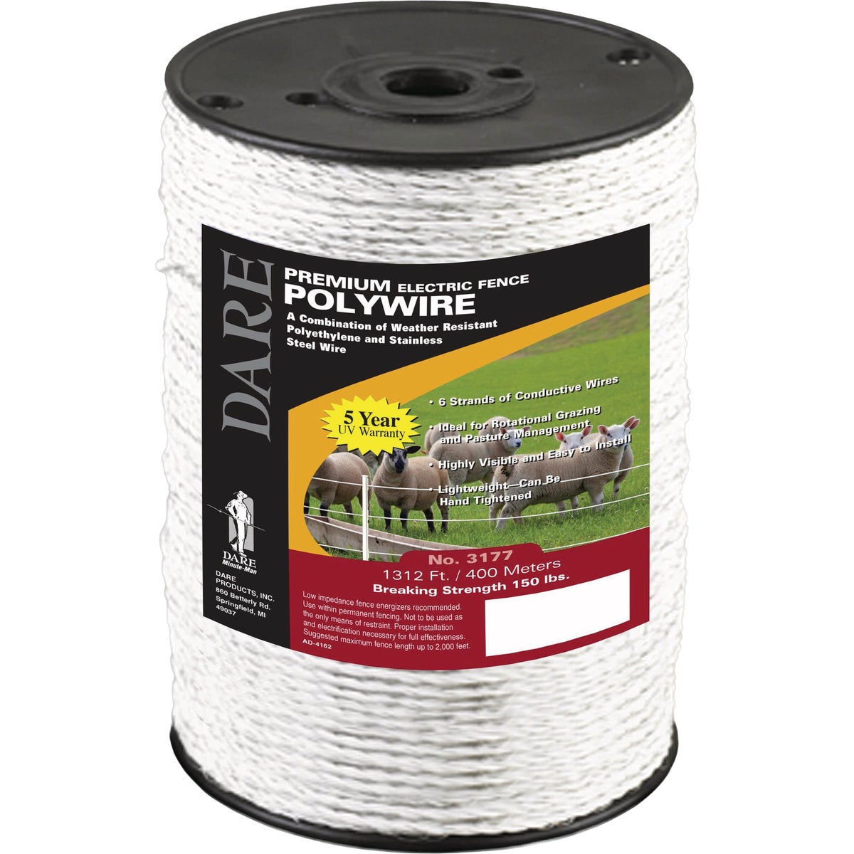 Dare 1312 Ft. 150 Lb. Strength Heavy Duty Electric Fence Poly Wire