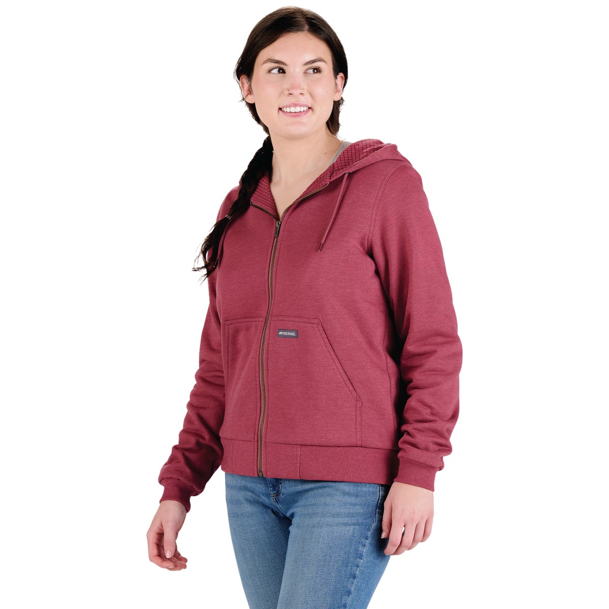 Berne Heritage Women's 2XL Sangria Grid Fleece-Lined Full-Zip Hooded Sweatshirt