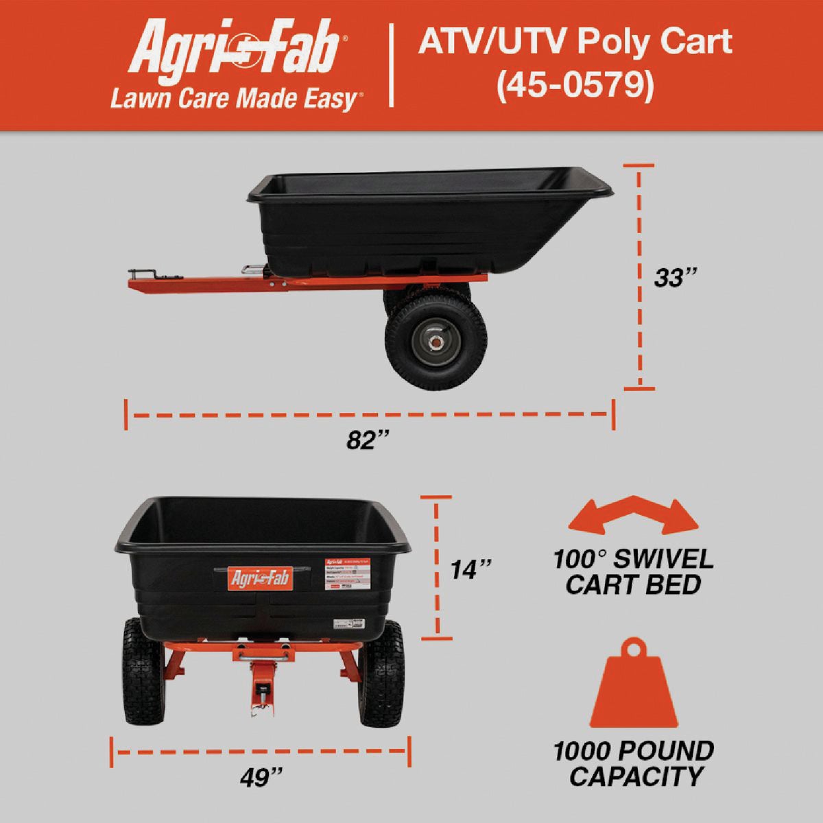 Agri-Fab 1000 Lb. ATV/UTV Poly Swivel Tow-Behind Dump Cart Image 7
