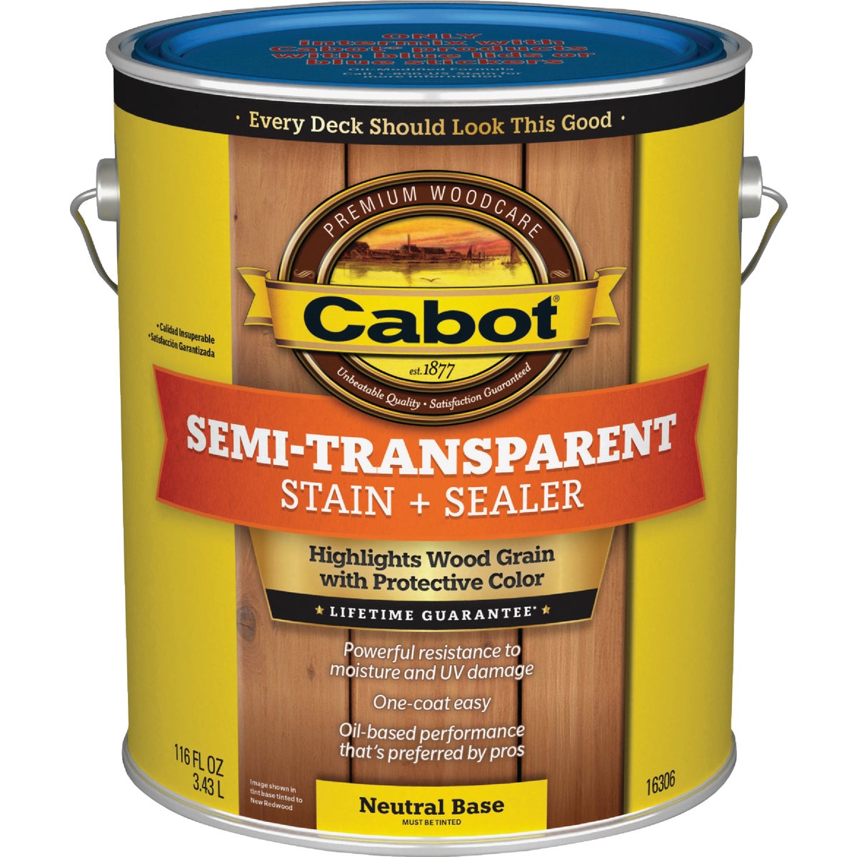 Cabot VOC Semi-Transparent Deck & Siding Exterior Stain, 16306 Neutral Base, 1 Gal.