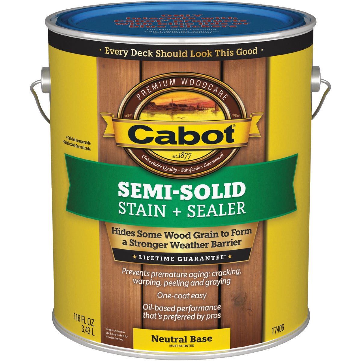 Cabot VOC Semi-Solid Stain + Sealer, 17406 Neutral Base, 1 Gal. Image 1
