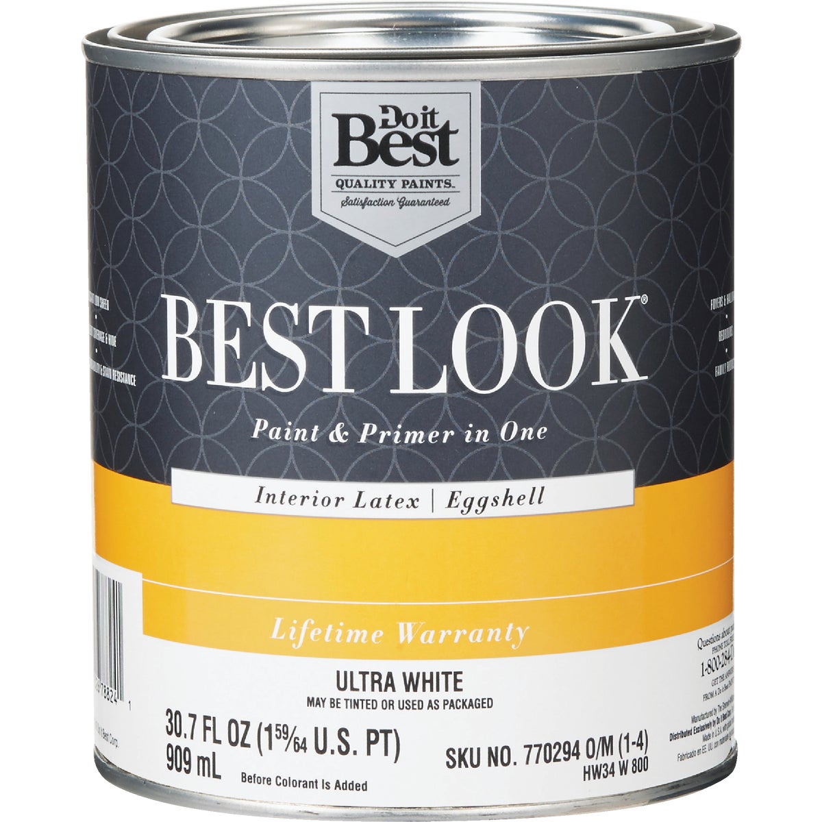 Best Look Latex Premium Paint & Primer In One Eggshell Interior Wall Paint, Ultra White, 1 Qt. Image 1