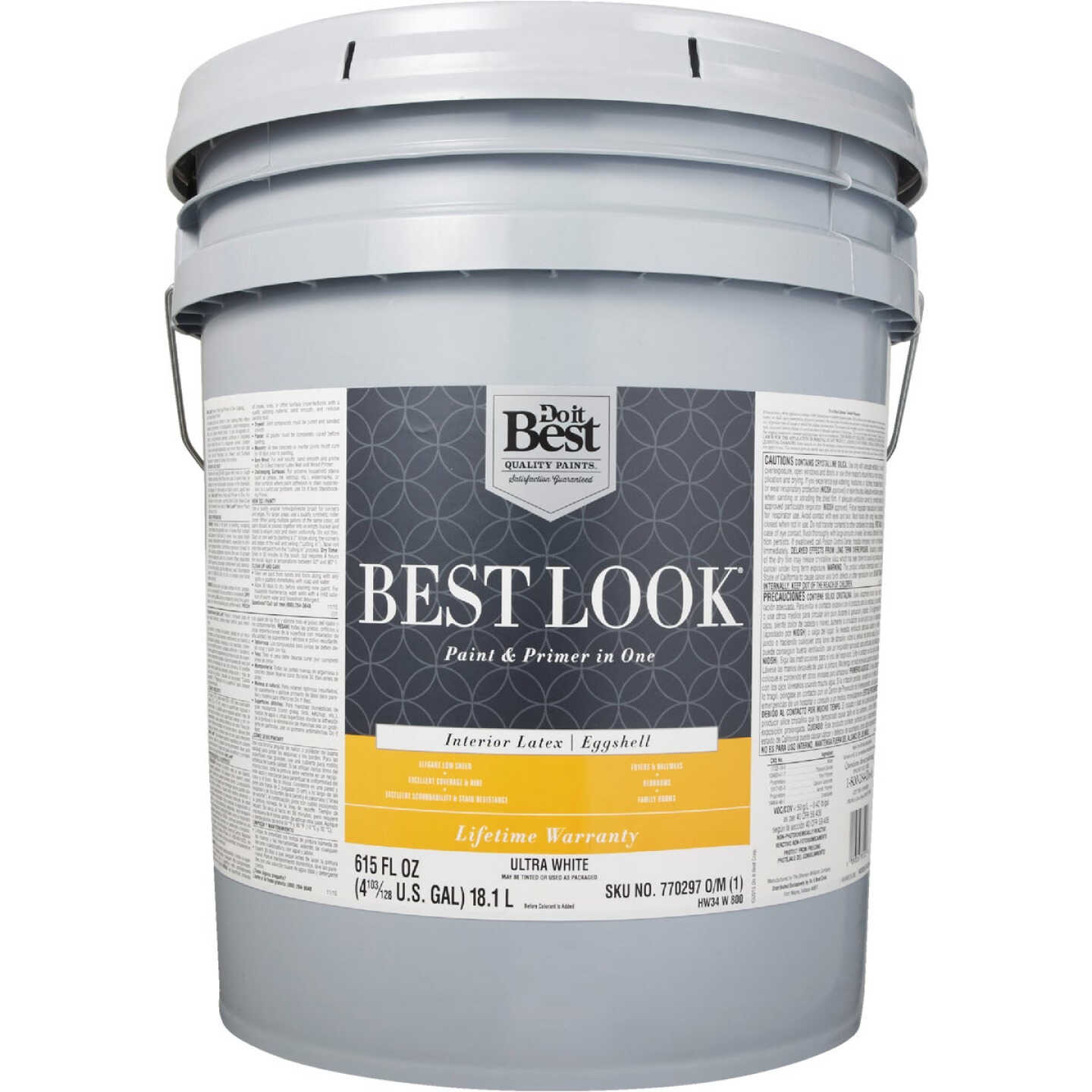 Best Look Latex Premium Paint & Primer In One Eggshell Interior Wall Paint, Ultra White, 5 Gal. Image 2