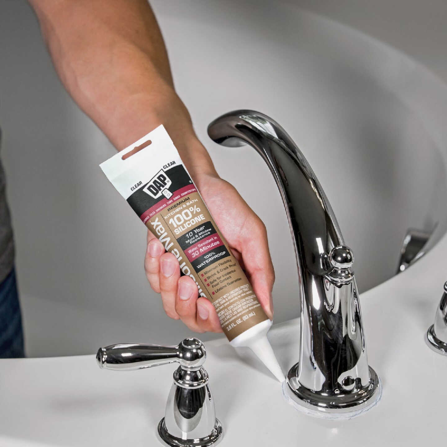 DAP Silicone Max 2.8 Oz. Clear Premium Kitchen, Bath & Plumbing 100% Silicone Sealant Image 2