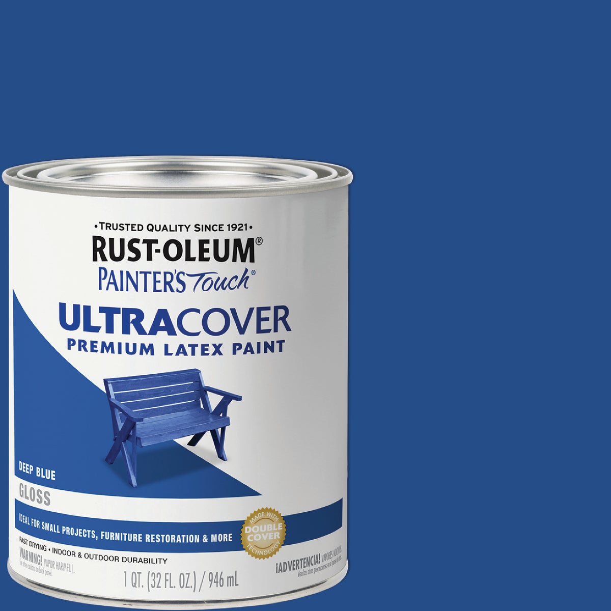 Rust-Oleum Painter's Touch 2X Ultra Cover Premium Latex Paint, Gloss Deep Blue, 1 Qt.