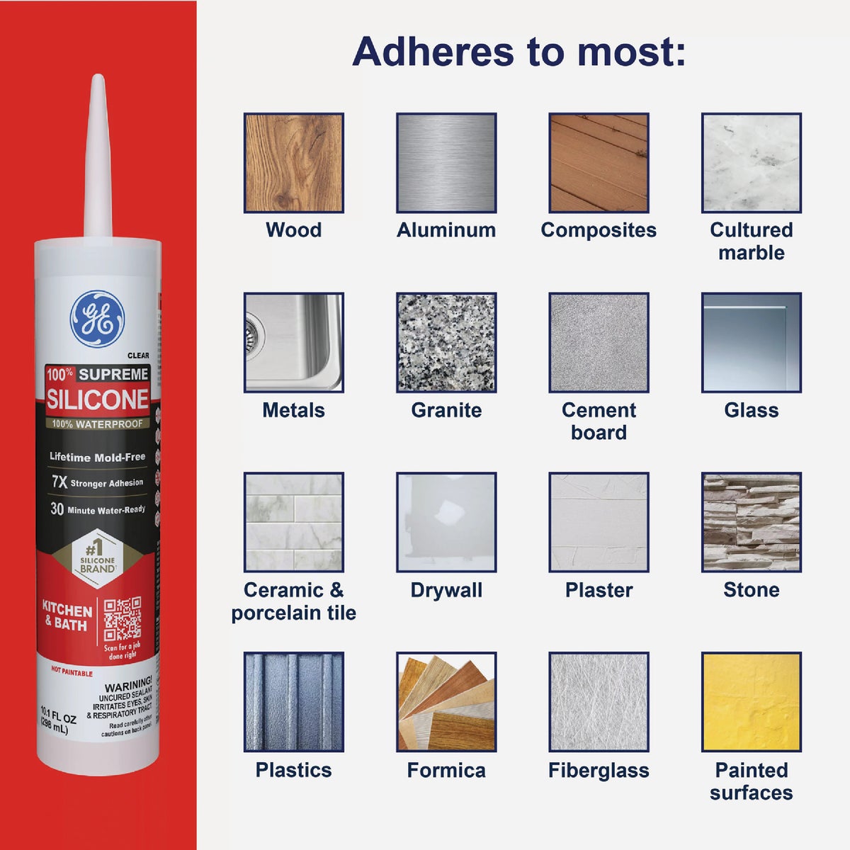 GE Supreme Silicone Kitchen & Bath Sealant, Clear, 10.1 Oz. Cartridge Image 6