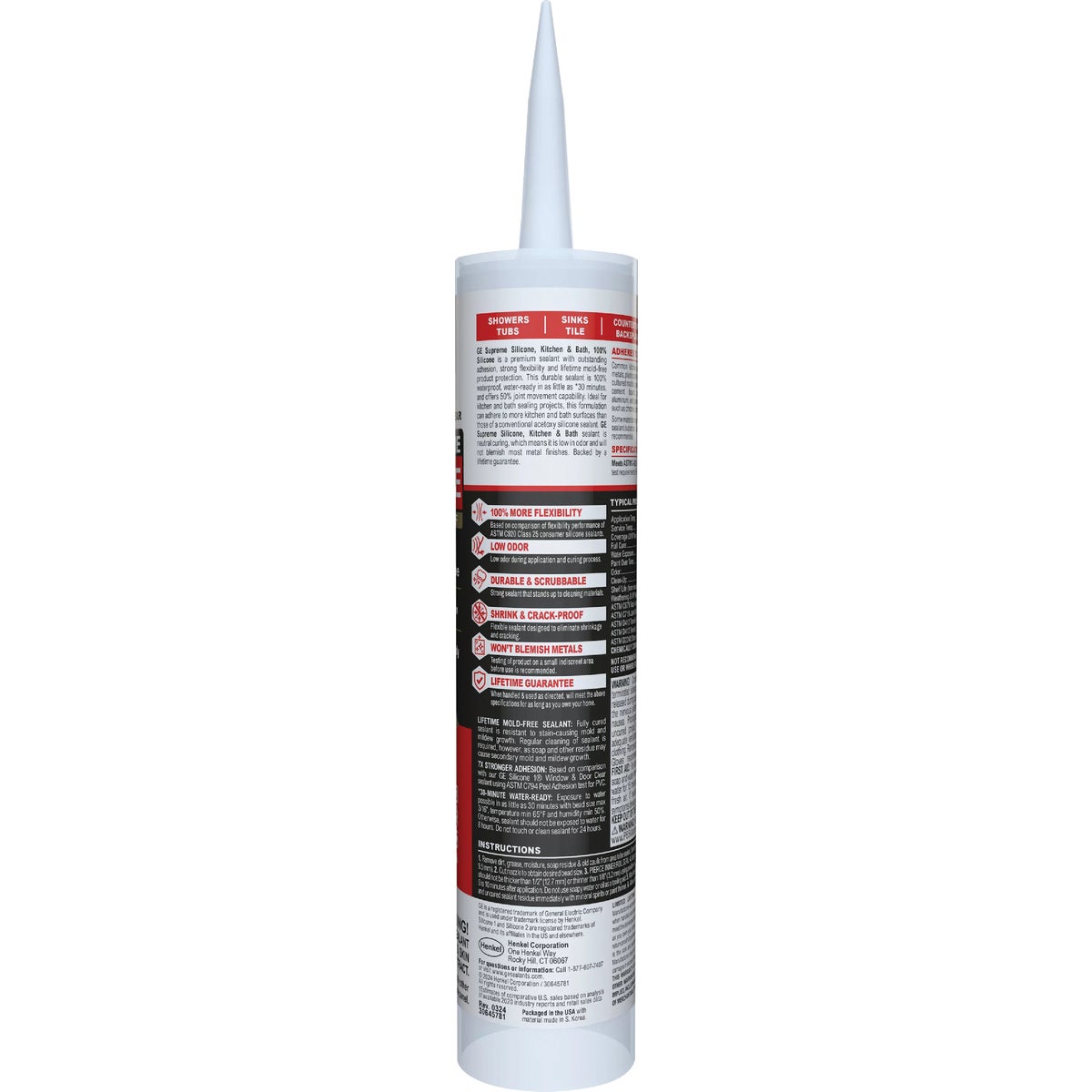 GE Supreme Silicone Kitchen & Bath Sealant, Clear, 10.1 Oz. Cartridge Image 7