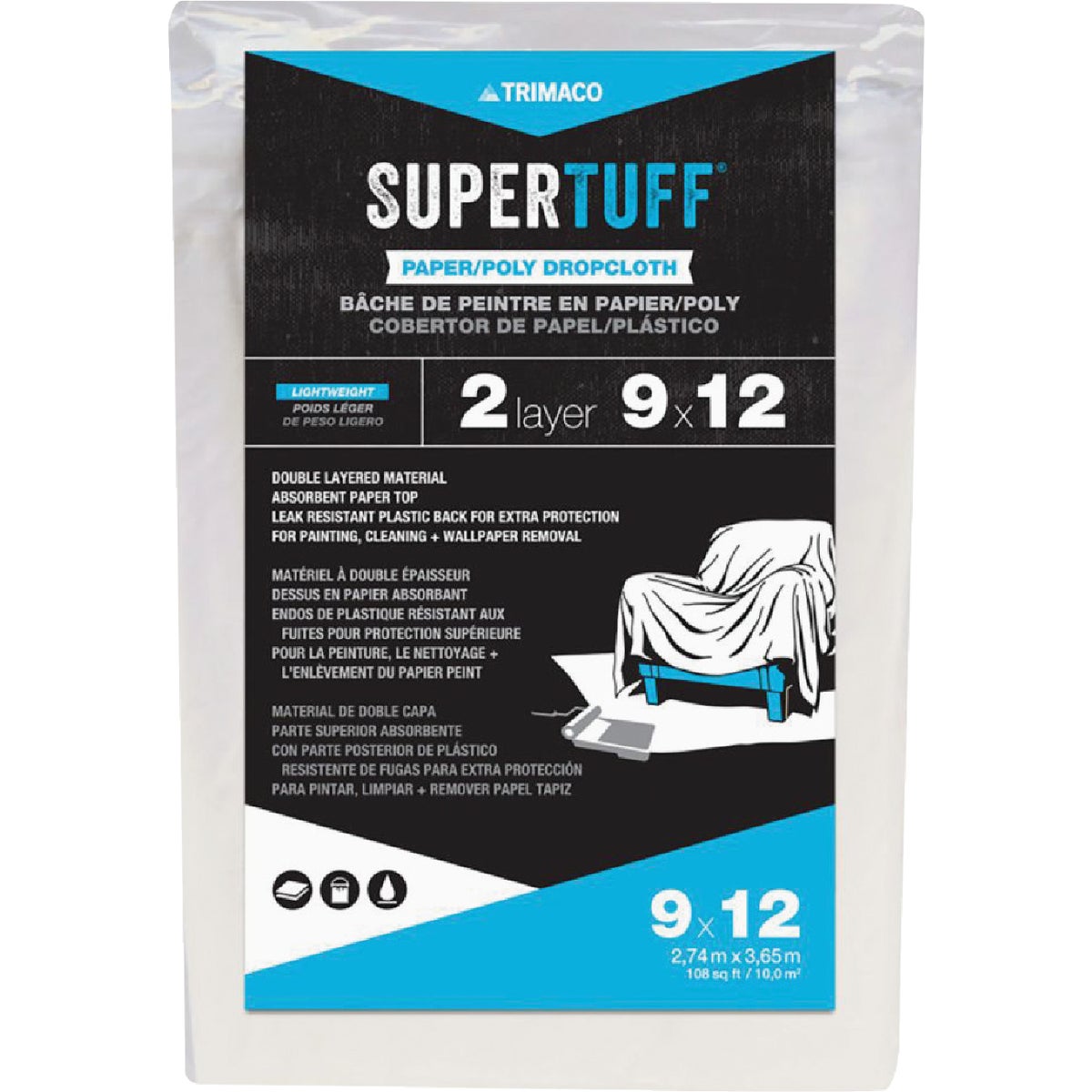 Trimaco SuperTuff 9 Ft. x 12 Ft. Paper/Poly Drop Cloth