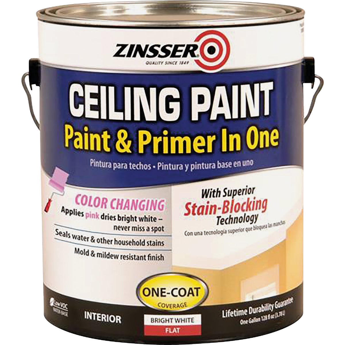 Zinsser Latex Paint & Primer In One Stainblock Flat Ceiling Paint, Bright White, 1 Gal. Image 3