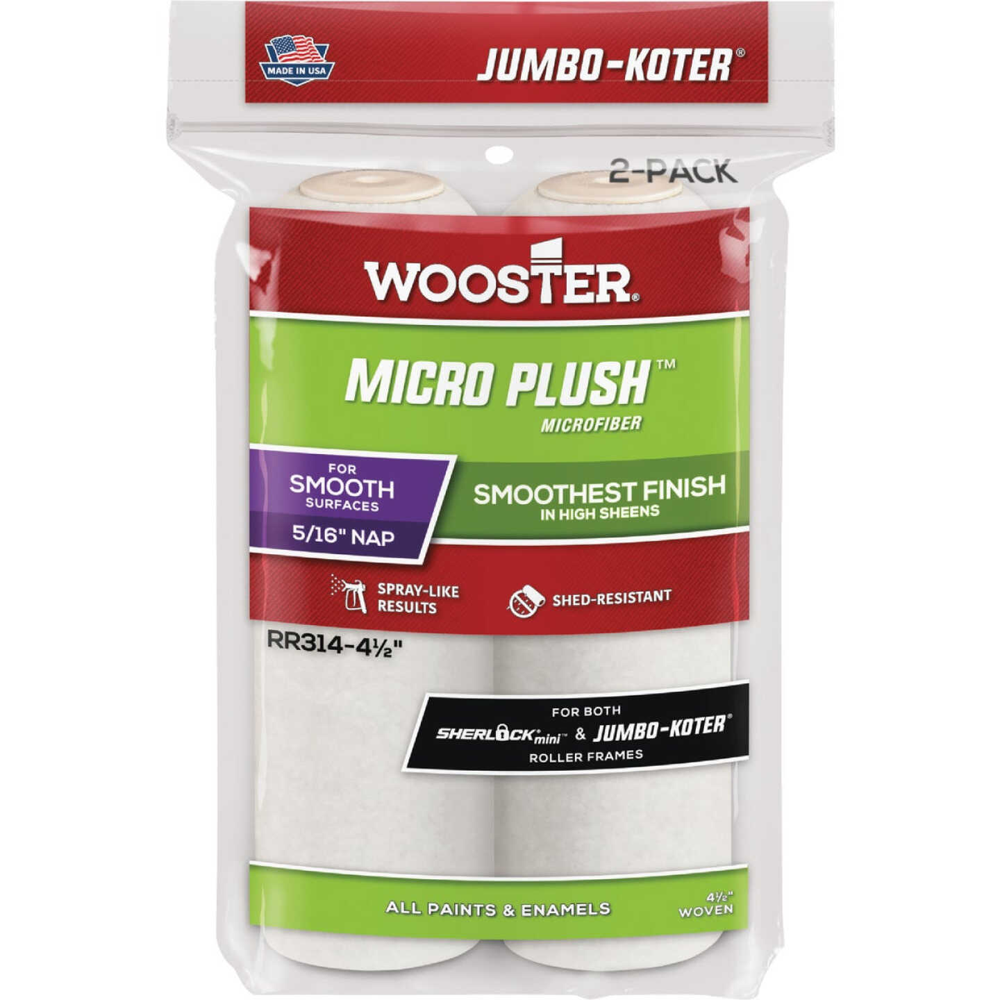 Wooster Jumbo-Koter 4.5 In. x 5/16 In. Micro Plush Mini Microfiber Roller Cover (2-Pack) Image 1