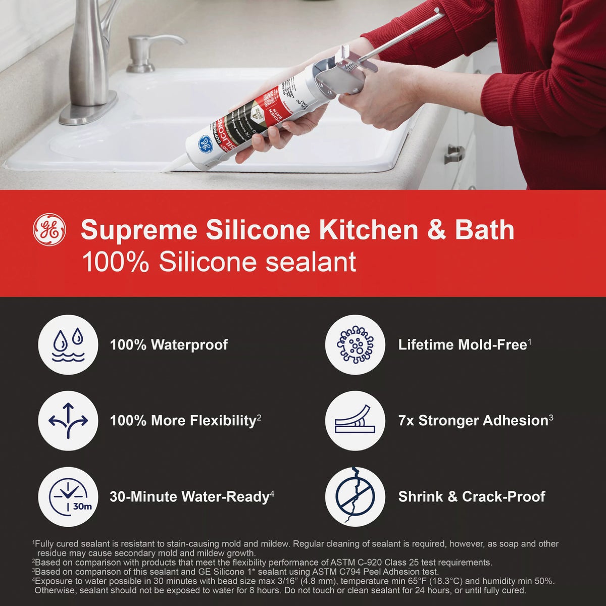 GE Supreme Silicone Kitchen & Bath Sealant, Almond, 10.1  Oz. Cartridge Image 3