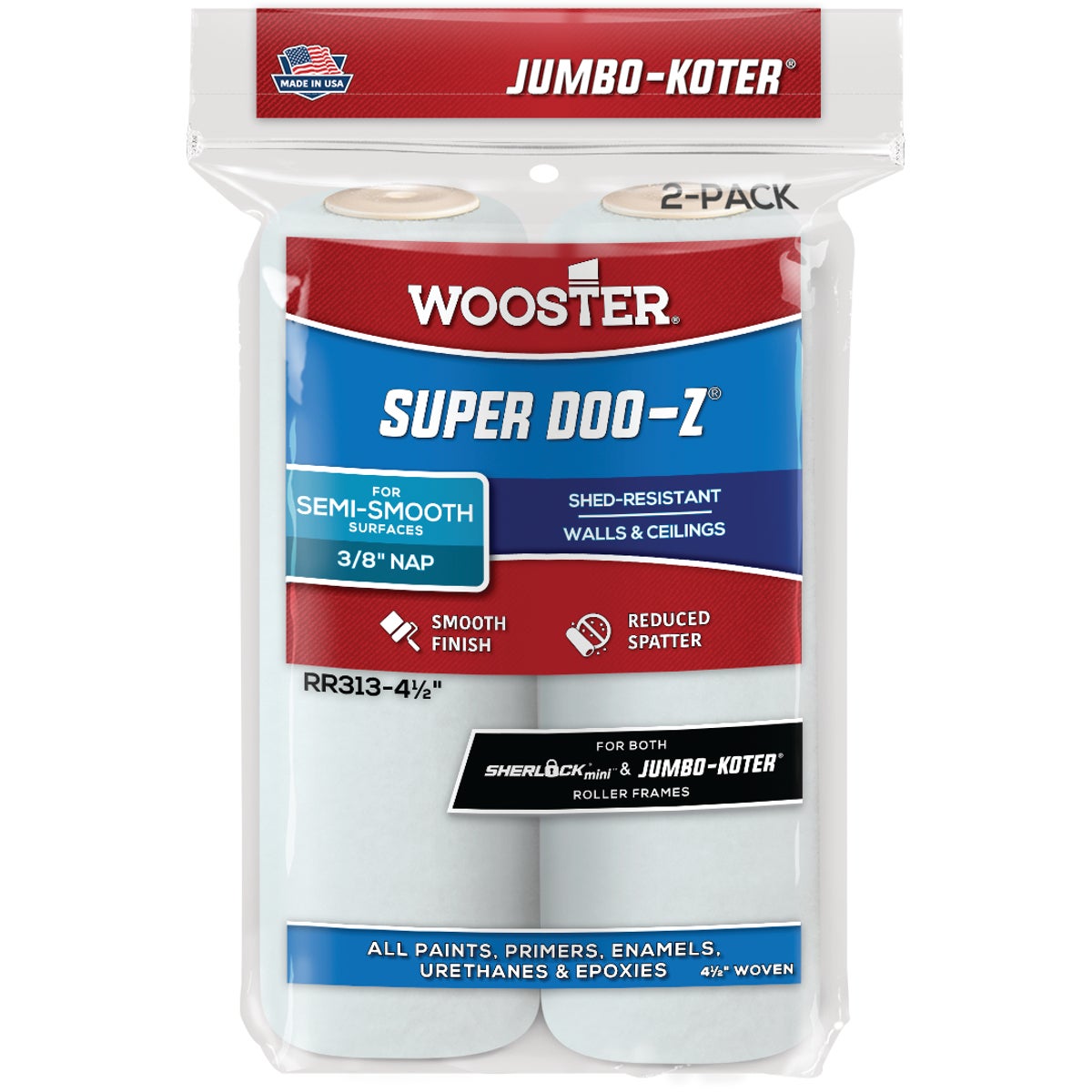 Wooster Jumbo-Koter Super Doo-Z 4-1/2 In. x 3/8 In. Mini Woven Fabric Roller Cover (2-Pack) Image 1