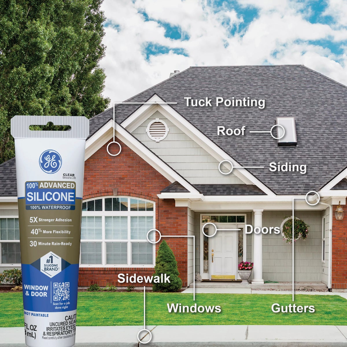 GE Advanced Silicone Window & Door Sealant, Clear, 2.8  Oz. Tube Image 3