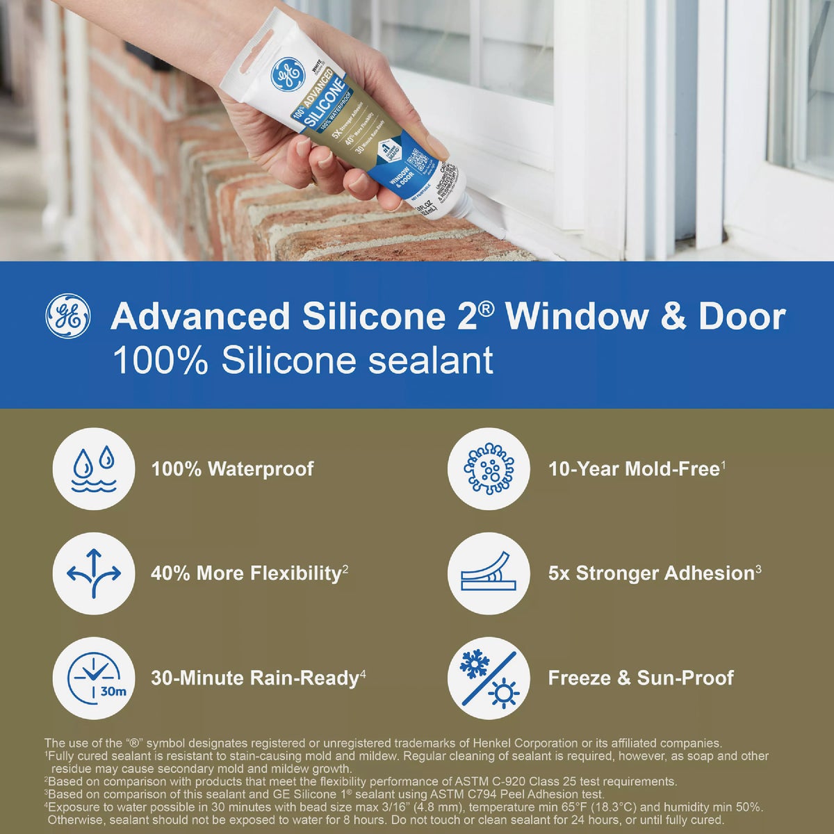 GE Advanced Silicone Window & Door Sealant, Clear, 2.8  Oz. Tube Image 4