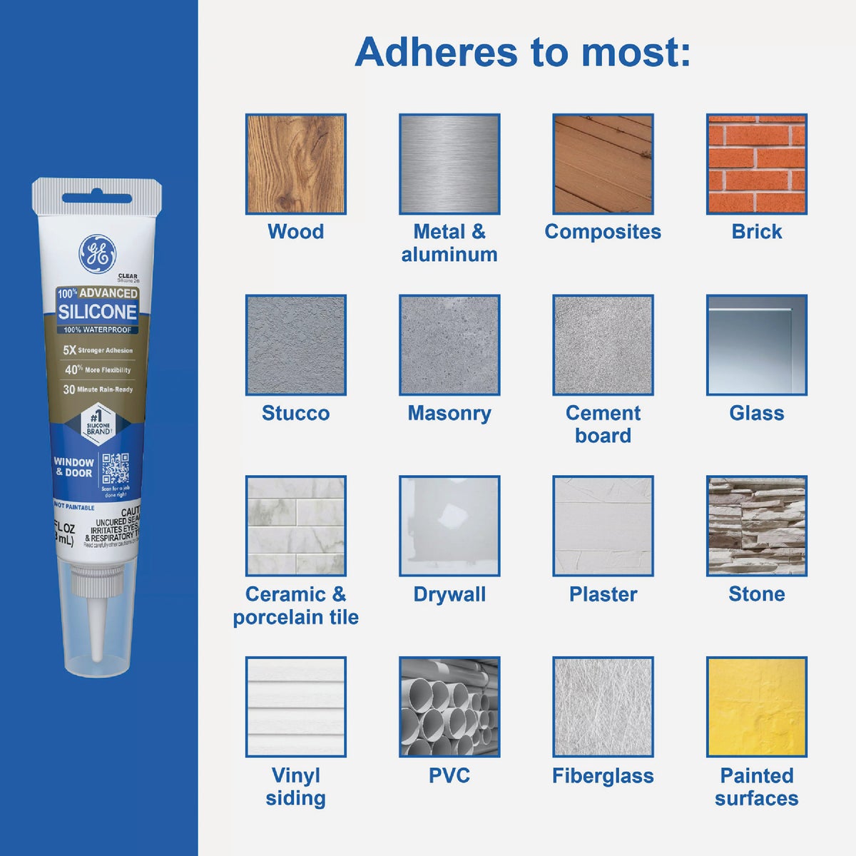 GE Advanced Silicone Window & Door Sealant, Clear, 2.8  Oz. Tube Image 5