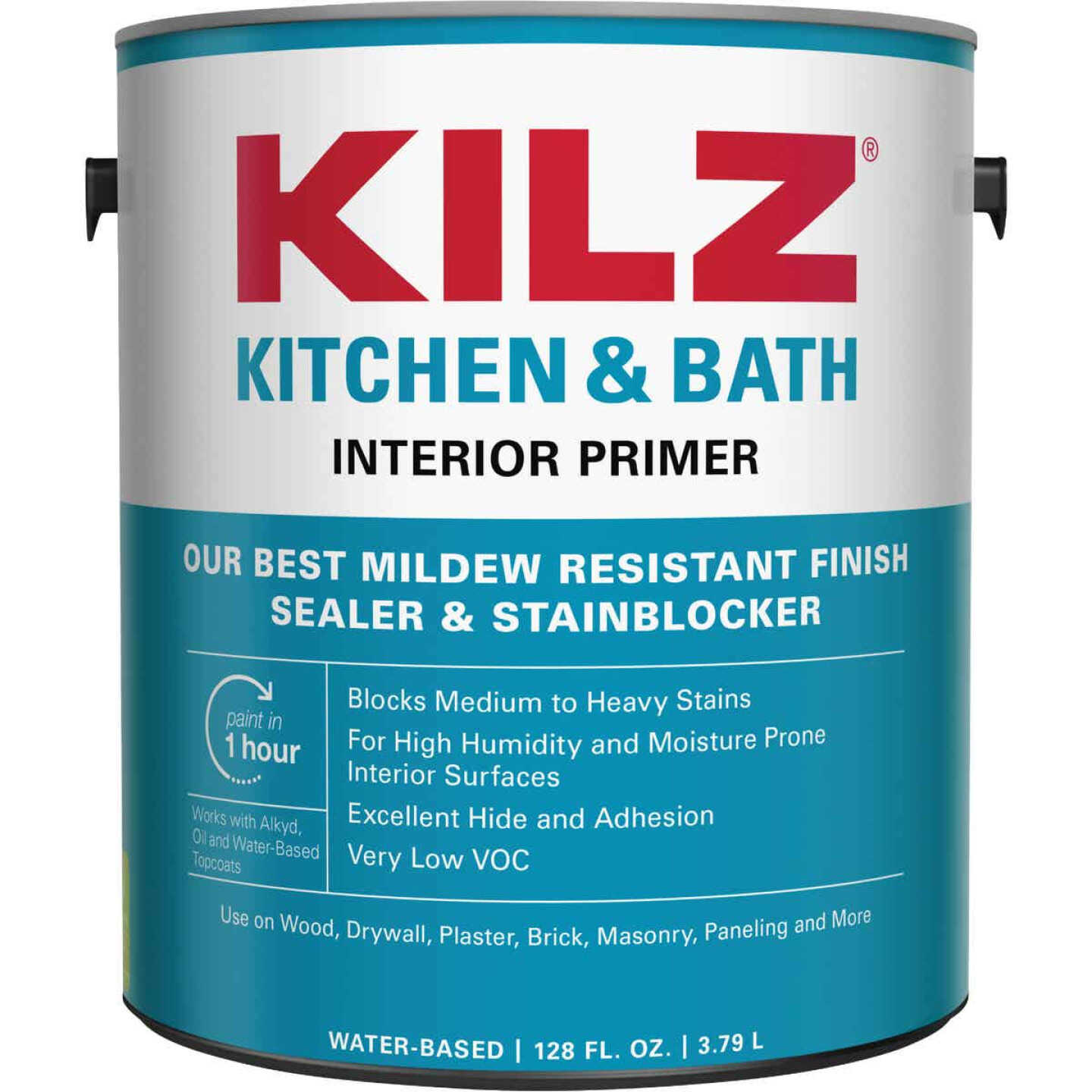 Kilz Kitchen & Bath Water-Based Low VOC Interior Primer Sealer Stainblocker, White, 1 Gal. Image 1