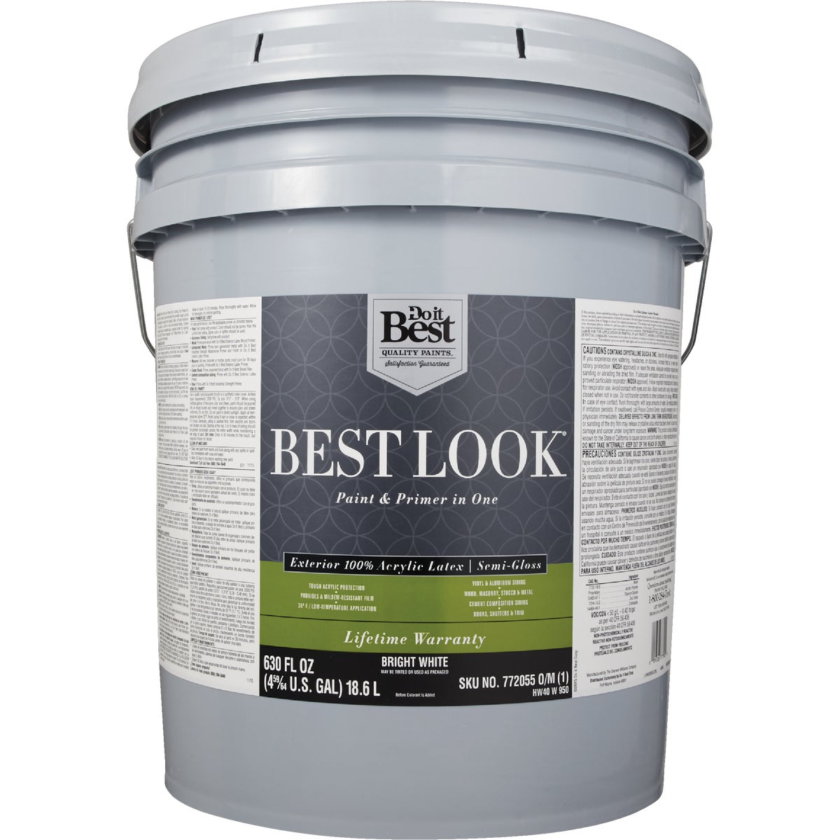 Best Look 100% Acrylic Latex Premium Paint & Primer In One Semi-Gloss Exterior House Paint, Bright White, 5 Gal. Image 2