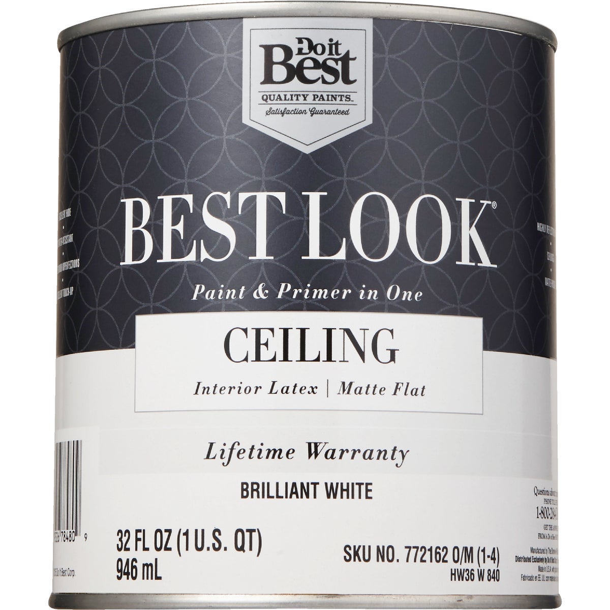 Best Look Latex Paint & Primer In One Matte Flat Ceiling Paint, Brilliant White, 1 Qt. Image 2