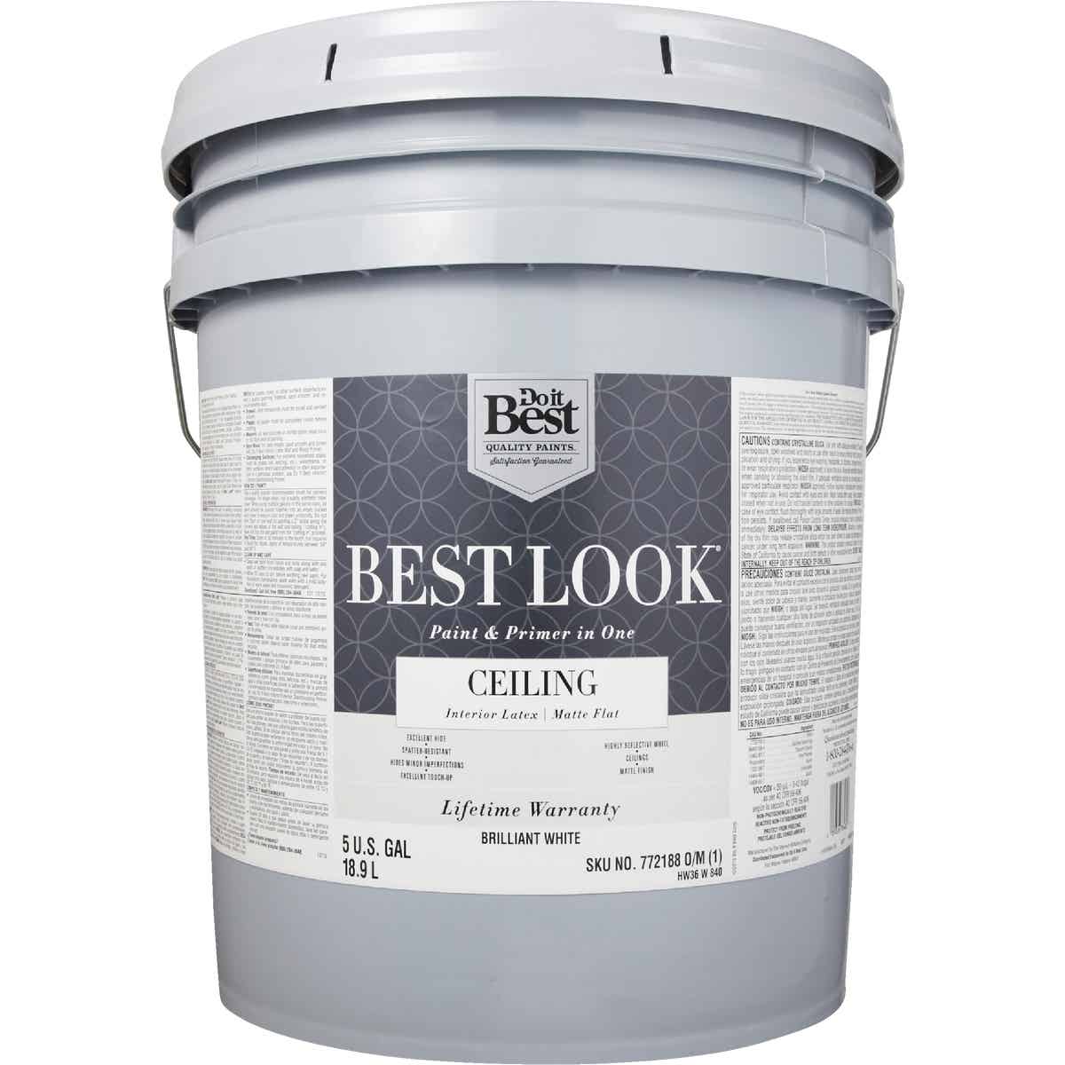 Best Look Latex Paint & Primer In One Matte Flat Ceiling Paint, Brilliant White, 5 Gal. Image 2