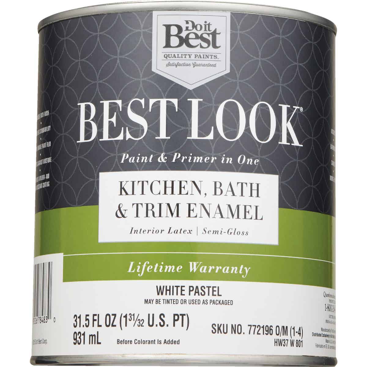 Best Look Latex Paint & Primer In One Kitchen Bath & Trim Semi-Gloss Interior Wall Paint, White-Pastel Base, 1 Qt. Image 2