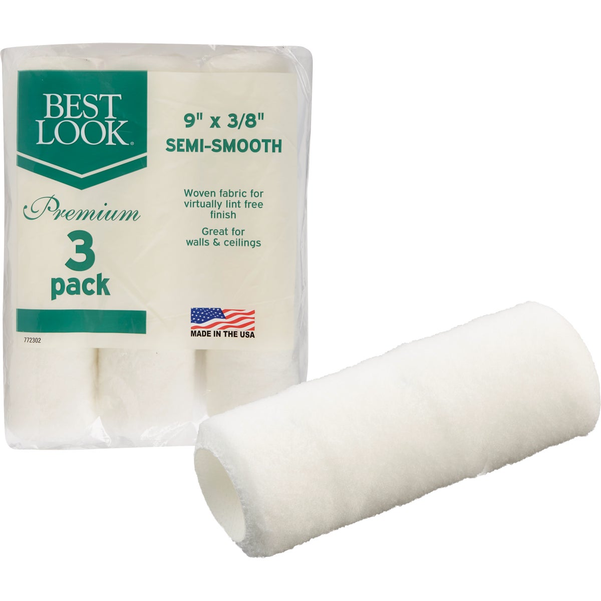 Best Look Premium 9 In. x 3/8 In. Woven Fabric Roller Cover (3-Pack) Image 1
