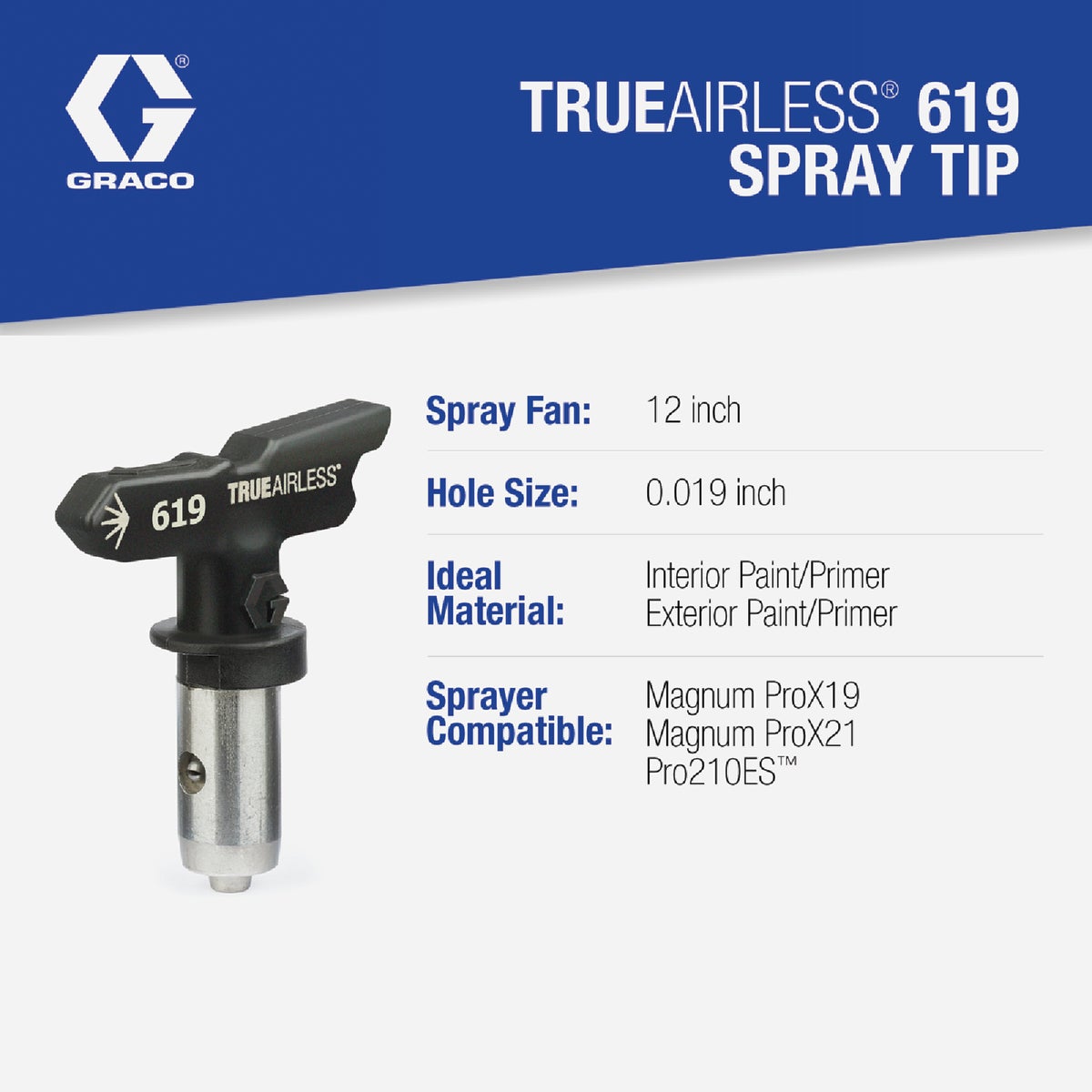 Graco Reverse-A-Clean 12 To 14 In. W. 0.019 In. Tip Paint Sprayer Airless Spray Tip Image 2