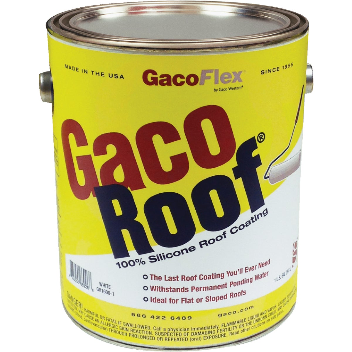 GacoRoof VOC-Compliant Silicone Roof Coating, White, 1 Gal.