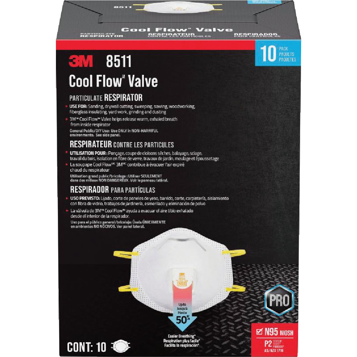 3M N95 Cool Flow Valve Respirator for Paint Prep (10-Pack)