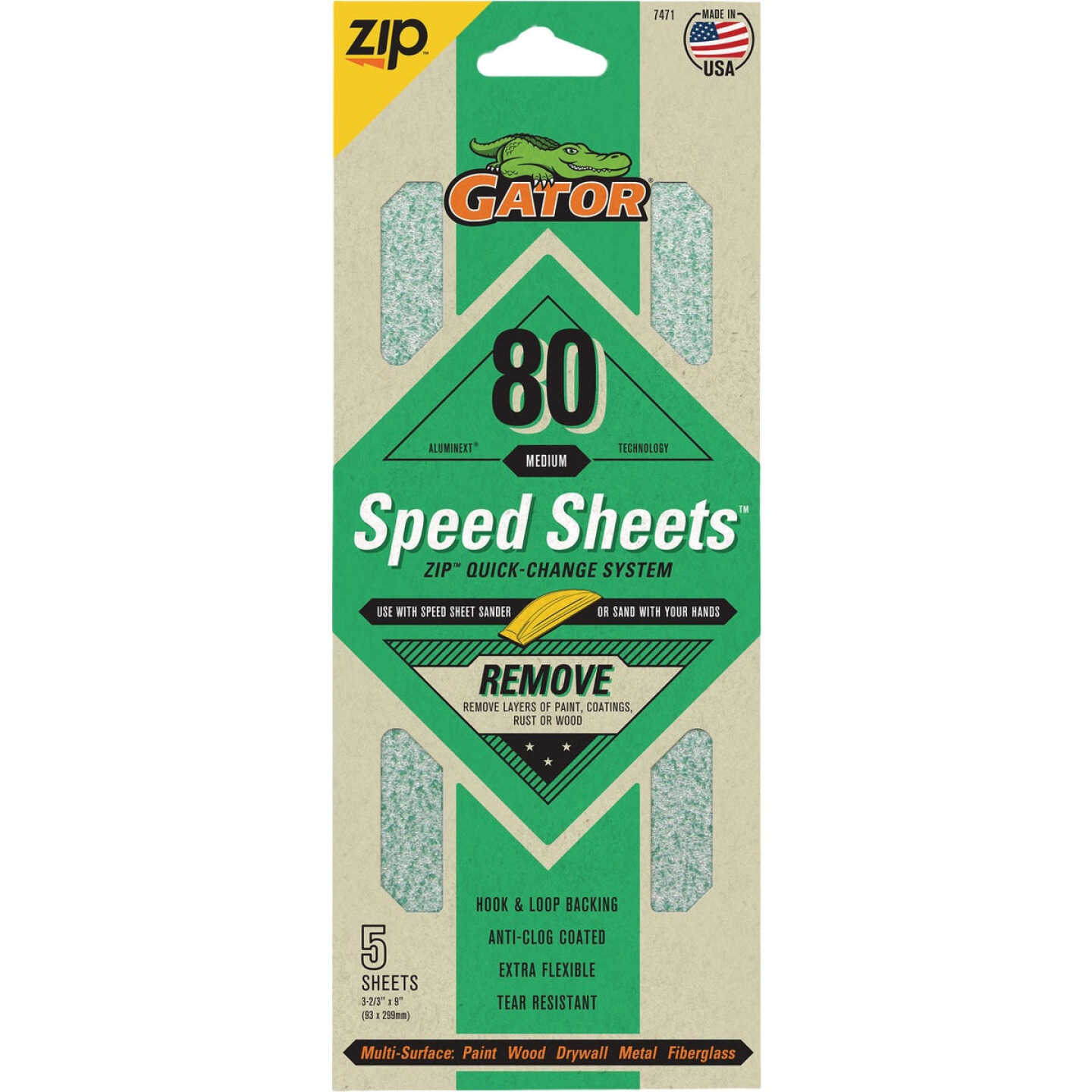 Gator Grit 3 In. x 9 In. Coarse ZIP Speed Sheet, 80 Grit (5-Pack) Image 1