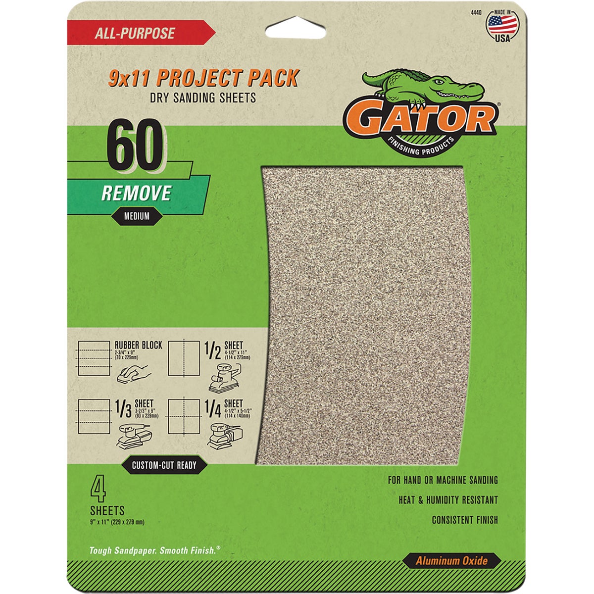 GatorGrit 9 In. x 11 In. Coarse 60-Grit Sandpaper (4-Pack)
