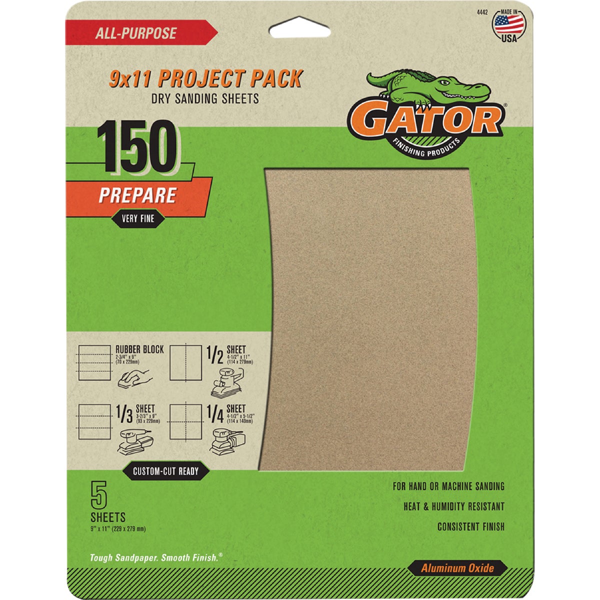 GatorGrit 9 In. x 11 In. Fine 150-Grit Sandpaper (5-Pack)