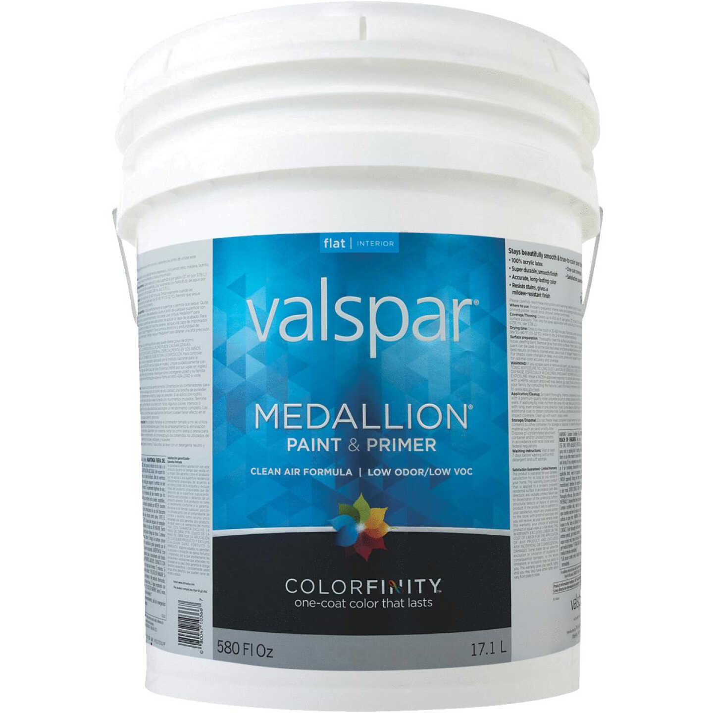 Valspar Medallion 100% Acrylic Paint & Primer Flat Interior Wall Paint, Tint Base, 5 Gal. Image 1