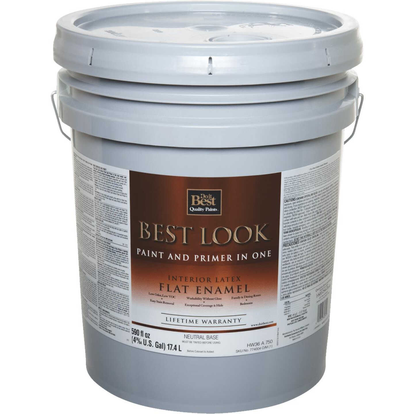 Best Look Latex Paint & Primer In One Flat Enamel Interior Wall Paint, Neutral Base, 5 Gal. Image 2
